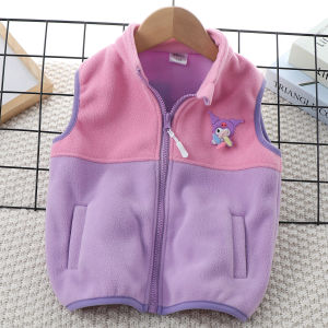Boys Fleece Lined Vest Spring Autumn Baby Wearing Outdoors Polyester Fiber Casual Style Zipper Closure Cartoon Pattern