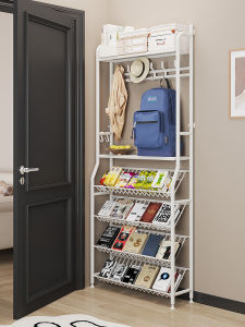 Ultra-Thin Multi-Layer Floor Standing Storage Rack Entrance Hallway Bookshelf Hat Coat Storage Organizer Iron Material