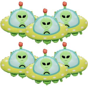 Hasbro | 6Pcs Green Alien UFO Birthday Party Decoration Kit with Foil Balloons Baby Shower Space Themed Childrens Air Globos Gift Set