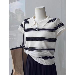 HUOLISI | Striped Short Sleeve Polo Shirt Light Silk Small Size