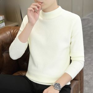 HENGYUANXIANG | Mens Thickened Half-High Collar Knitted Sweater Casual Pure Color Winter Fashion City Style Long Sleeve Loose Fit Overhead