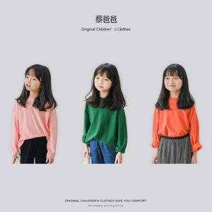 Cai Dad Cotton Knitted Sweater for Girls Trendy Spring Autumn Wear 100% Cotton Fine Yarn Long Sleeve round Neck Top for Kids