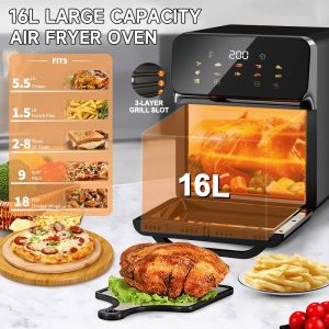 Air Fryer 16L Smart Oven Electric Deep Fryer with Timer Large Capacity Microwave Oven French Fries Machine High Power Fully Automatic Cake Maker for Kitchen Cooking BBQ Grill
