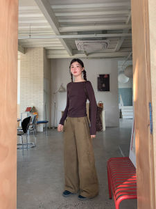 NIHAOKANONG | Quần Dài Phong Cách Retro Cao Waisted Đùi Rộng Ống Quần Thẳng