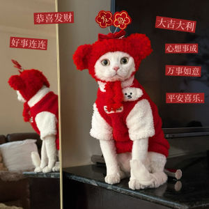 New Year Red Cloud Velvet Thick Warm Winter Clothes for Cats Soft Plush German Style No Fur Needed Pet Fashion Accessories