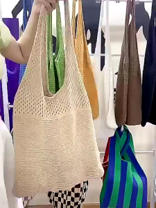 Knit Shopping Bag Casual Hollow Woven Shoulder Bag Large Capacity Handbags Braid Tote Bag