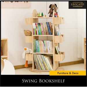 Swing Bookshelf (Natural) - Children | Storage | Organizer | Multi purpose | Space Saving | Rotational
