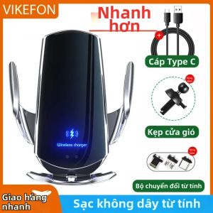 Bộ Sạc Xe Hơi Không Dây Từ Tính VIKEFON 15W Giá Đỡ Điện Thoại Tự Động Gắn Trên Xe Cho iPhone Samsung - Cảm Ứng Hồng Ngoại Sạc Nhanh