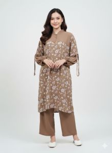 Valentino set tunik crinkle Aleva setelan celana tunik wanita dewasa jumbo busui motif bunga etnik abstrak model terbaru kekinian bahan crinkle Aleva