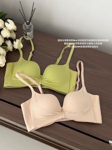 Wireless Bra Set Womens Seamless Gathered Large Palm Cup Anti-Sagging Underwear Nylon Fabric Fixed Strap V-Neck Summer Bralette