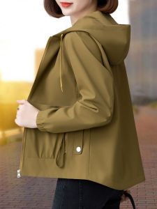 Áo Khoác Nữ Ngắn Mùa Xuân Thu Cỡ Lớn Có Mũ Trùm Đầu Thời Trang Thường Ngày Có Túi Áo Khoác Ngoài Thường Ngày Cho Phụ Nữ Trung Niên Và Cao Tuổi