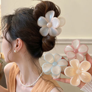Tooyoo Cream Colored Sweet Flower Hair Claw Clip Women Vacation Style Hair Clip Small Shark Clip