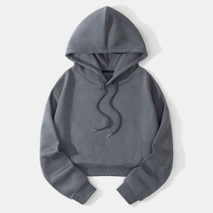 Áo Nỉ Trùm Đầu Ngắn Có Dây Rút Spliced Hoodie Áo Nỉ Trùm Đầu Thường Ngày Có Dây Rút Phong Cách Đường Phố Màu Trơn Cho Nữ Mùa Xuân