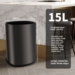 Modern Minimalist Stainless Steel Trash Can Home Use Living Room Kitchen Bathroom Office No Cover Long Tube Storage Bucket