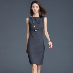 Elegant Commuter Womens Spring Summer New Mid-Length OL Professional Slim Fit Pure Color Sleeveless Base Dress Autumn