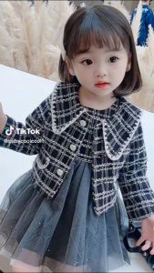 ชุดเดรสเด็กผ้าทวิต ชุดเด็กสไตล์เกาหลี น่ารัก เหมาะสำหรับเจ้าหญิงน้อย