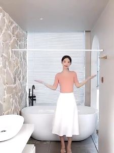 Deeyo Elegant Foldable Shower Curtain with Heavy-Duty Rod Set Water-Resistant Thick Linen Fabric 120cm-180cm Space-Saving & Durable