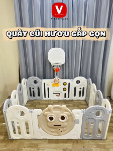 Nhà Bóng Cho Bé V-BABYQuây Nhựa Hình Hươu Cao Cổ Vui Nhộn Gấp Gọn Có Thanh Bóng Rổ Vận Động