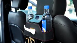 SEAMETAL กล่องเก็บของอเนกประสงค์ เบาะหลังรถ พร้อมกล่องทิชชู่ ที่วางโทรศัพท์ หนัง กล่องเก็บของอัตโนมัติ