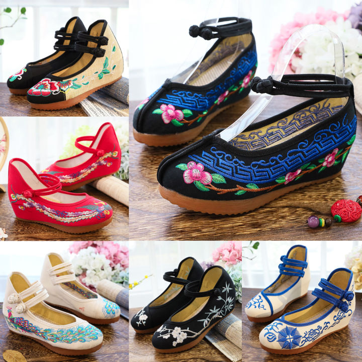 Hidden Heel Chinese Ancient Style Beijing Traditional Embroidered Shoes Buckle Waterproof Platform High Heel Low Cut Chinese Cheongsam Han Chinese Clothes Match Cloth Shoes Lazada Lazada PH
