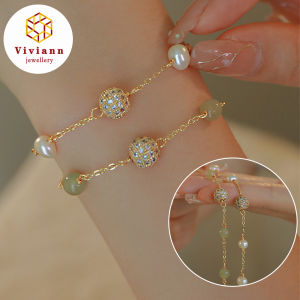Viviann Original Design Hetian Jade Pearl Bracelet 14K Gold Vintage New Chinese Bracelet For women Beads Strand Bracelets Women Fine Jewelry Charm Jewellery Fashion Amulet Gifts Women Bangle