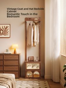 MR ART | Retro Style Bedside Storage Closet With Clothes Hanger And Drawer