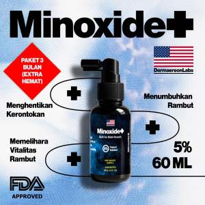 Paket Hemat 3 Botol Minoxide+ Minoxidil 5% – Serum Penumbuh Rambut Botak & Anti Rontok (FREE DERMAROLLER*)