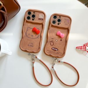 💯【เคสโทรศัพท์】 + Gratis Ongkir💯เคสหน้าต่างขนาดใหญ่ลายคิตตี้3D หนังน่ารักเหมาะสำหรับ iPhone 16 15 14 13 12 Pro Max 14 15 16 Plus 11เคสป้องกันการตก