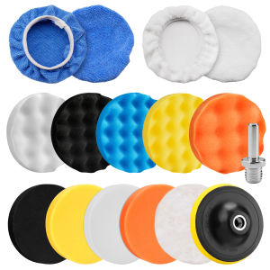 15pcs 5/6inch Car Polishing & Buffing Sponge Pads Kit Wool Bonnet Pads Foam Polish Pads Wax For Washing Cleaning Waxing Dusting