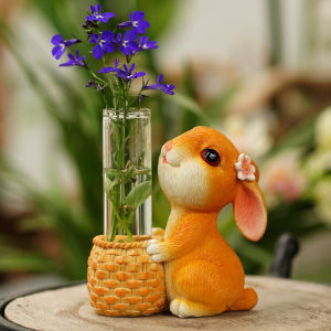 Cute Rabbit Glass  Tube Hydroponics Flower Vase Dried Flower Decoration Flower Pot for Office Living Room Desktop Flower Stick Ornaments