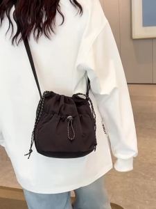 New Nylon Crossbody Bucket Bag Womens Casual Trend Shoulder Bag ins Special-Interest Design Drawstring MiuMiu Bag Women