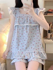 Áo Ngủ Cotton Mùa Hè Cho Nữ Áo Sơ Mi Không Tay Họa Tiết Kẻ Caro Quần Áo Mặc Nhà Dễ Thương Chất Liệu Polyester Và Lycra