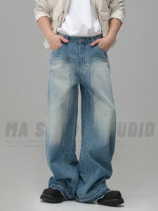 Retro American Washed Denim Jeans Mens Autumn 2025 New Loose Slimming Casual Versatile Pants Knife Bend Casual Mens Jeans