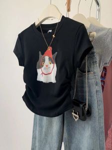 Stylish Niche Style Cartoon Younger Shoulder Short-Sleeved T-shirt Womens Summer New Arrival Silm Small Short Top Clothes