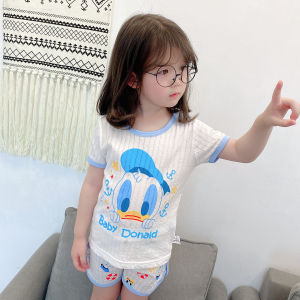 Childrens Summer Sleepwear Short Sleeve Thin Cotton Pyjamas Home Clothes Boys Girls Kids Baby Air Conditioning Clothes