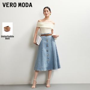 Vero Moda | Removable Belt High Waisted A-line Denim Skirt