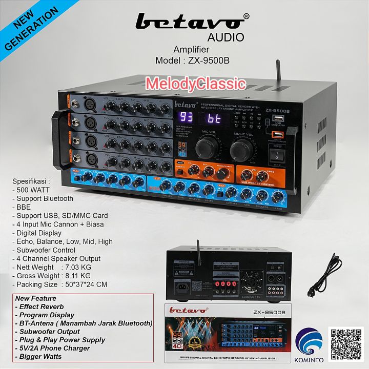 【メロディ】 Power Amplifier Betavo ZX-9500B 500Watt Effect Reverb Bluetooth ZX
