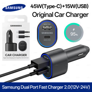Samsung | 60W Samsung Original Car Charger 45W 15W 25W Type C USB PD Fast Carregador Galaxy S25 S24 A55 A54 A35 Note 20 10 Plus Z Fold 7