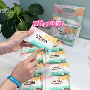 Khăn ướt mini cao cấp TOPGIA túi 10 gói 8 tờ không mùi không cồn an toàn tiện lợi dùng cho mọi làn da