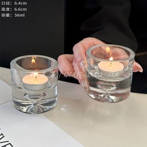 Elegant Retro Glass Candle Holder Thick Base Table Decoration Romantic Atmosphere Sensation Dining Table Props Candlelight Decor
