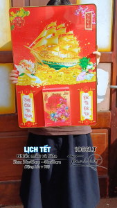 Lịch Tết Thuận buồm xuôi gió thuyền buồm Kim Tiền Tài Lộc phong thủy tráng gương Laminate treo tường - Lịch gỗ tráng gương 2026 1056LT