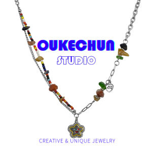 OUKECHUN สร้อยคอโลหะผสมสีสันสดใสรูปดอกไม้ หัวเข็มขัดสียูนิเซ็กซ์ สำหรับผู้หญิง เครื่องประดับแฟชั่นแบบเรียบง่ายและหรูหรา