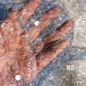 Blue Random Mesh Sequin Heavy Embroidery Perspective Sparkling Mesh Fabric Wedding Dress Bead Designer Fabric