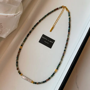 สร้อยคอรูปทรงเรขาคณิตประดับมุกน้ำจืดสีเขียวสำหรับผู้หญิง สร้อยคอโซ่กระดูกไหปลาร้าสไตล์ไฮเอนด์ แฟชั่นฤดูใบไม้ร่วง/ฤดูหนาว