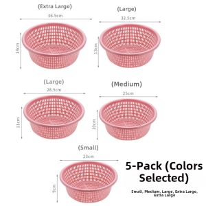 Thickened Plastic Drain Basket Set of 5 Kitchen Large Size Fruit Vegetable Salad Bowl round Shape Storage Baskets for Home