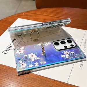 EC Luxury Case for Samsung Galaxy A15 A25 A35 A55 A14 A54 5G IMD Girls Flower Laser Bling Glitter Shockproof Matte Back Cover for Samsung S23 S24 Plus S23 FE S22 Ultra Cases with Ring Stand Holder
