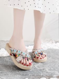 Ethnic Style Thick Heel Sandals Womens Summer Outdoor Beach Holiday Slippers Dali Ethnic Group Cool Shoes Flat Heel Rubber Sole