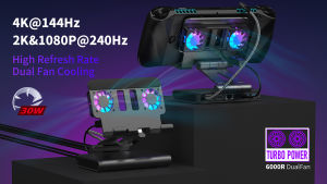 ROG Ally X แท่นวางมือถือพัดลมระบายความร้อนคู่อัตราการรีเฟรชสูง4K-144Hz โหมดเทอร์โบ30W สำหรับพัดลมพยุหะ PD100W เชื่อมต่อ