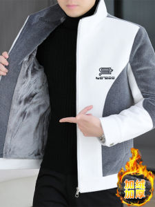 Áo Khoác Len Dày Có Lót Lông Cáo Thêu Cổ Đứng Cho Nam Thanh Thiếu Niên Thời Trang Mùa Đông Ấm Áp Đa Năng