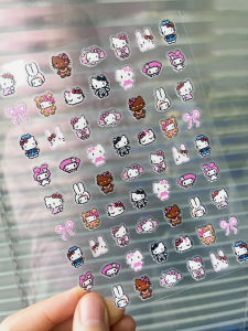 2D Pixel Style Mini Sanrios HelloKitty Nails Art Sticker Multiple Expressions Cute Nail Decal Sliders Anime Nail Art Decorations